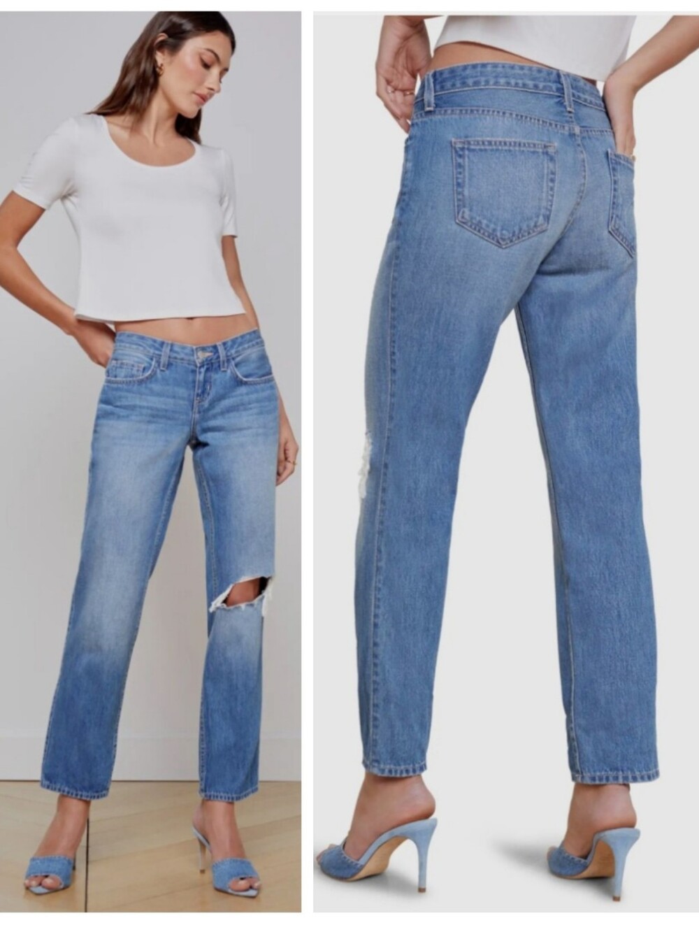 NWT L'AGENCE $315 Nevia Slouchy Straight Leg Jeans "Hilmar Destruct" Women's 29